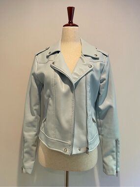 BlankNYC Baby Blue Faux Leather Moto Jacket - size XS